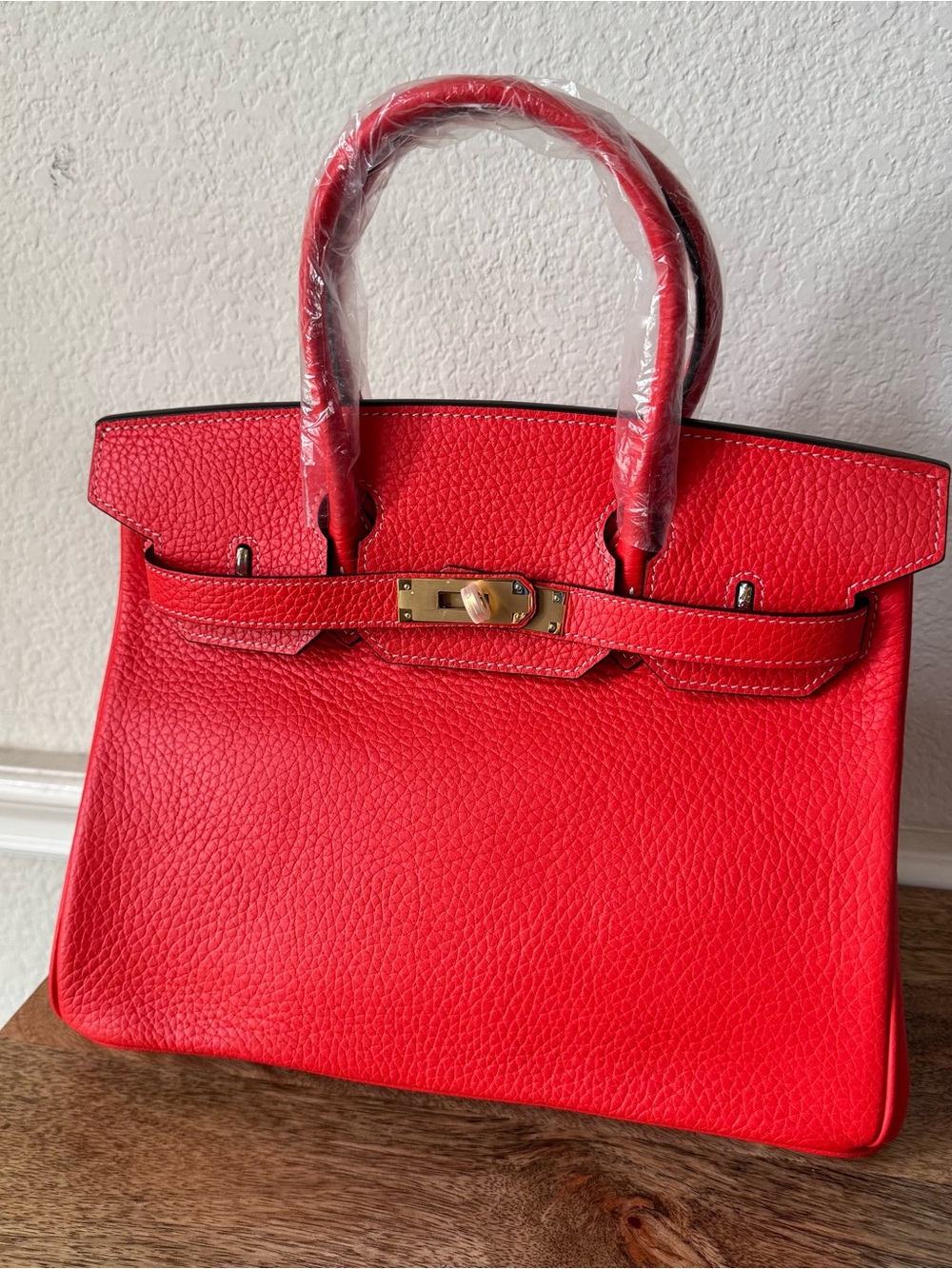 LEATHER INSIDE & OUT Watermelon Red 30 BK Structured Belted Satchel Bag B1